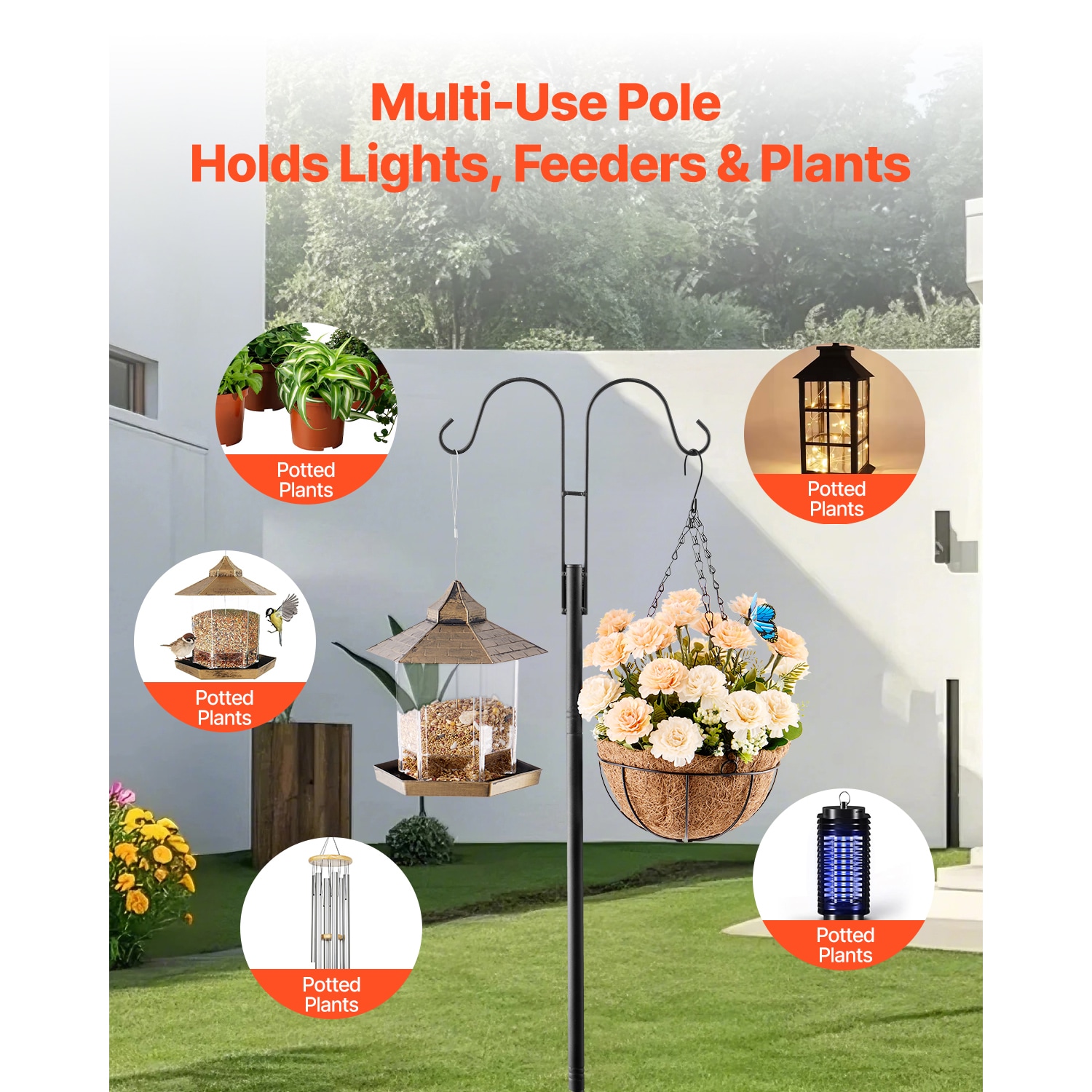 Double Shepherds Hook 8 Pack 108 Inch Heavy Duty Bird Feeder Pole_voghion.com